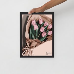 Pink tulips - Framed poster