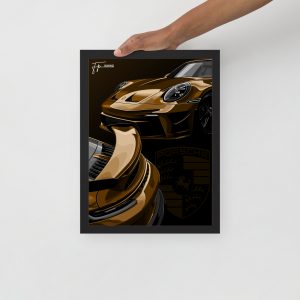 Gold Porsche GT3 - Framed poster